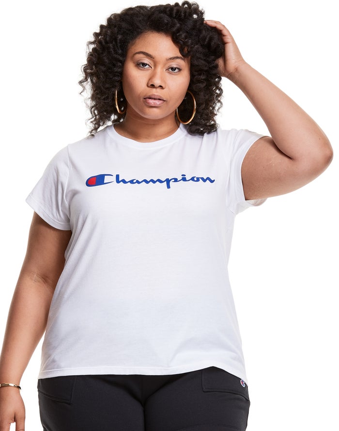 Champion Plus Classic Script Logo Kadın Tişört Beyaz ( XYSMLI152 )